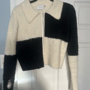 Black and White Colorblock Zip-Up Jacket